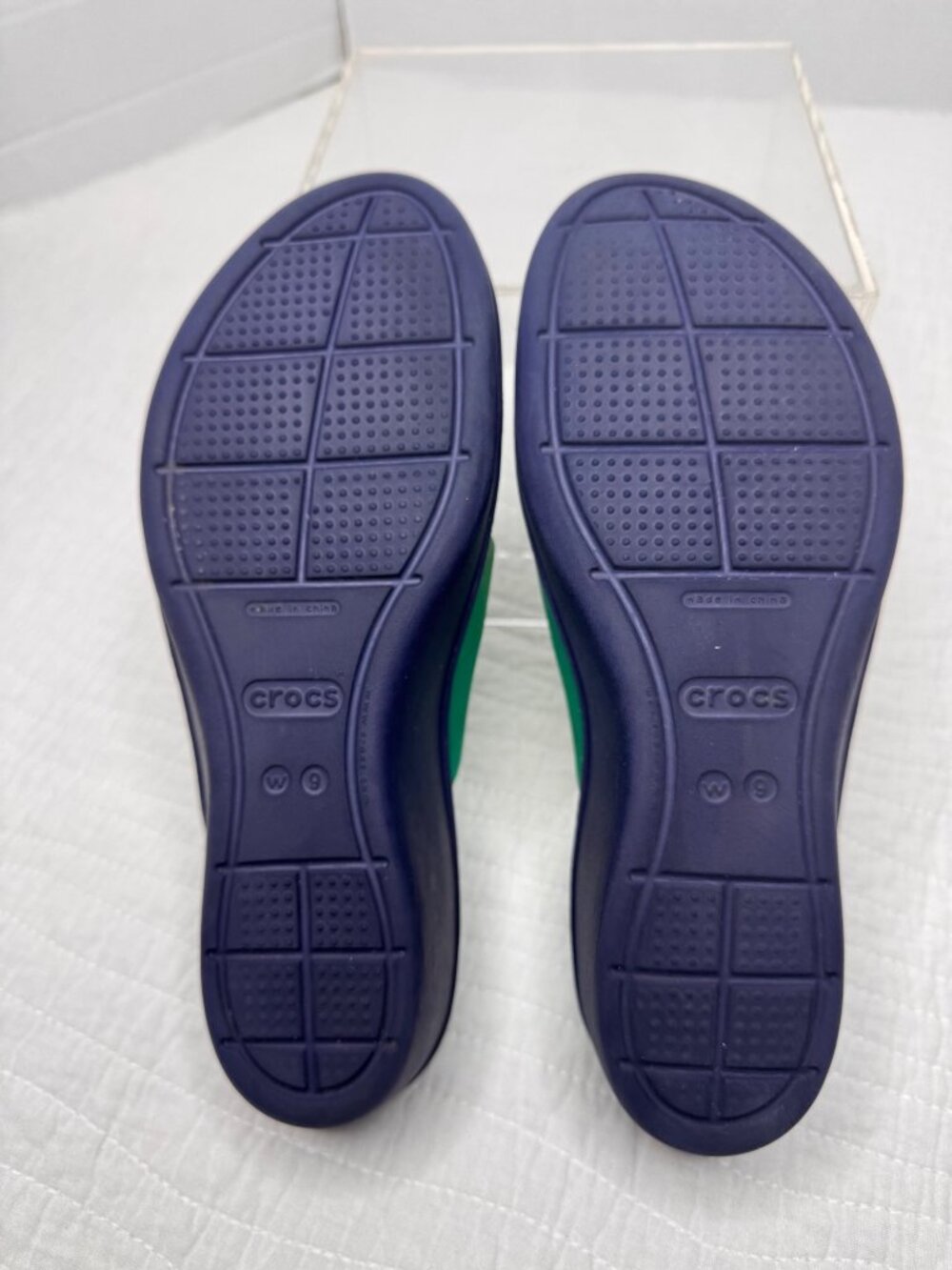 Crocs Mini Wedge Sandals Women 9 Colorblock Green Blue Strappy Comfort Pool - Picture 6 of 7